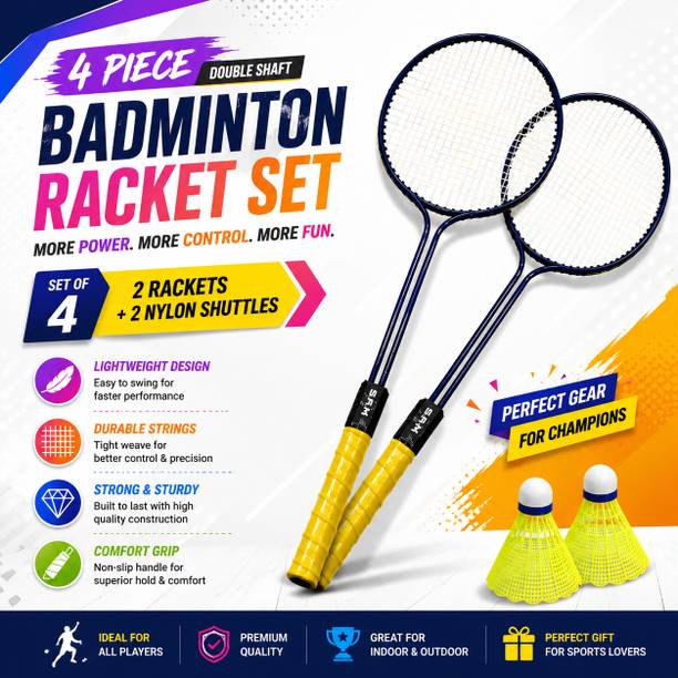 ARORA Double Shaft Badminton Racket Set with Nylon Shuttlecock ( 2 Pieces ) Badminton Kit
