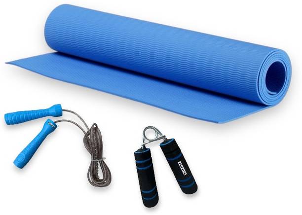 Airic Premium Yoga mat (4mm) with Steel wired Skipping rope and Hand Grip Yoga Kit