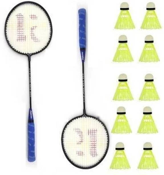 CLOVERBYTE Badminton kit Set Of 2 Piece Racquet with 10 Piece Plastic ShuttleCock Badminton Kit