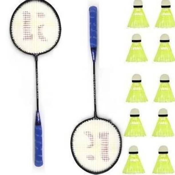 CLOVERBYTE Badminton kit Set Of 2 Piece Racquet with 10 Piece Plastic ShuttleCock Badminton Kit