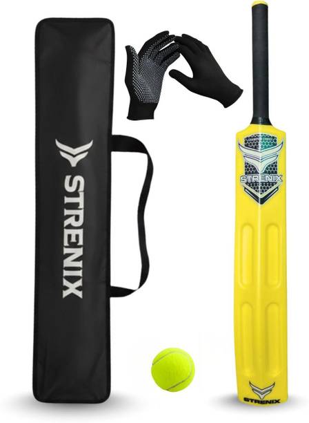 SS SKULL Pro Plastic Bat 8 No Plain & Scoop Edition with Free Ball, Gloves & Carry Bag Cricket Kit