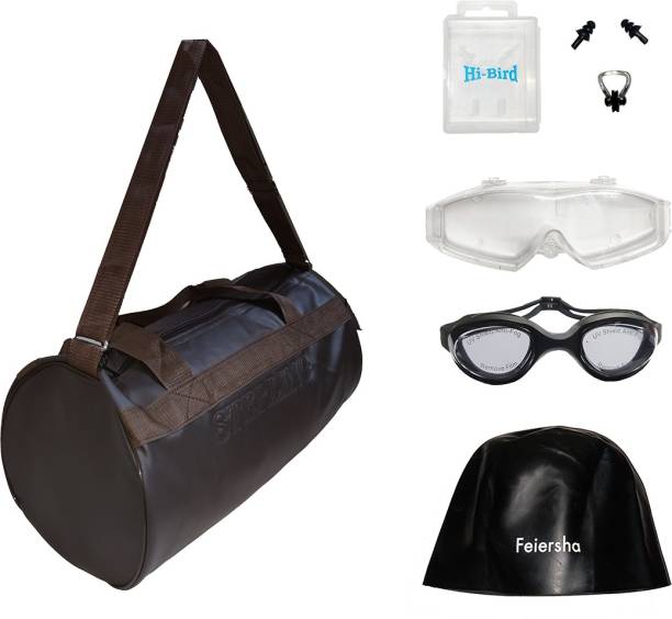 Microtics Unisex swimming Kit | Leather bag, Goggle, Goggle Case, Cap, Nose & earplug | Swimming Kit