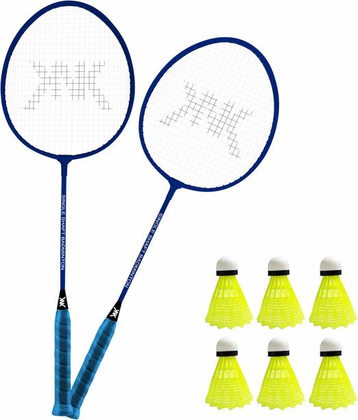 KNK Single Shaft Racket Pack Of 2 Piece With 6 Piece Plastic Shuttle Badminton Kit