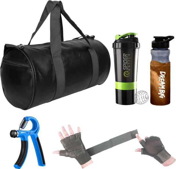 TRUE INDIAN Gym Bag Combo with shaker Bottle,2IN1 Gloves&Hand Grip ll Fitness Kit Pack of 5 Gym & Fitness Kit