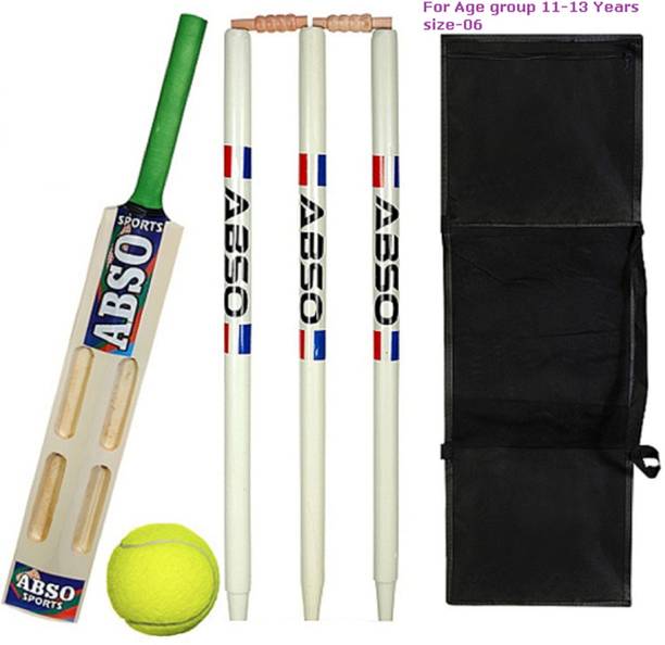 abso Poplar Willow Tennis Cricket Kit with 4 Scoop Bat Size 6 No Age group 11-13 year Cricket Kit