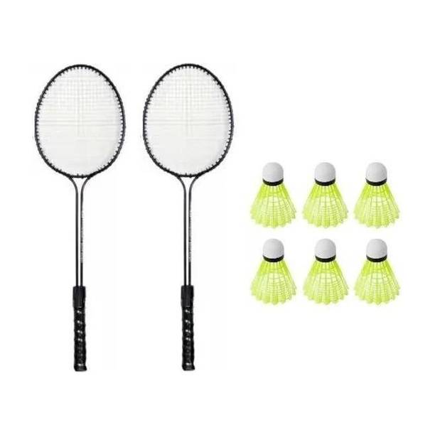 Monika Sports 2 Double Shaft Racquet with 6 pc Nylon Shuttle Badminton Kit