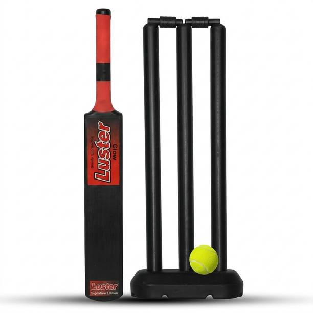 Luster Black 3 No Plastic Cricket Bat Combo with Stumps and Ball Cricket Kit Badminton Kit