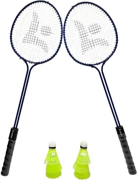 Luster Double Shaft Racket With Six Shuttle Cork Round Shape Shaft Badminton Kit