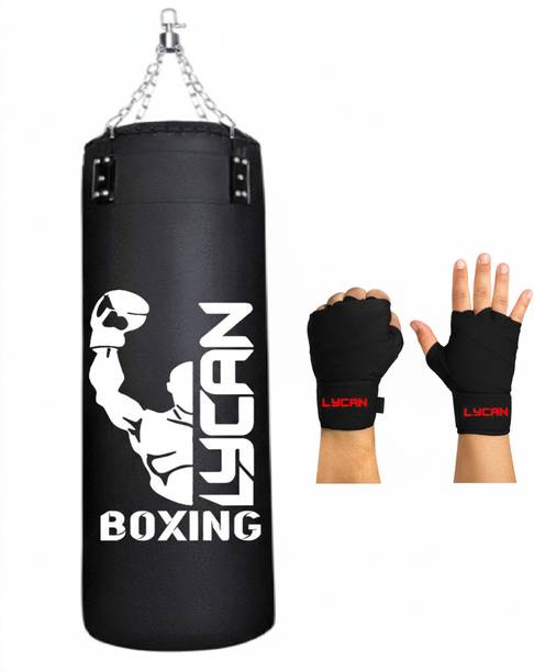 LYCAN UNFILLED Heavy Premium 2 FT Black SRF Punching Bag & Hand Wrap Boxing Kit