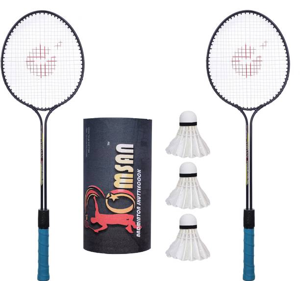 OMSAN Aluminium Badminton Pack Of 2 With 3 feather Shuttle & Rackets Bag Badmint