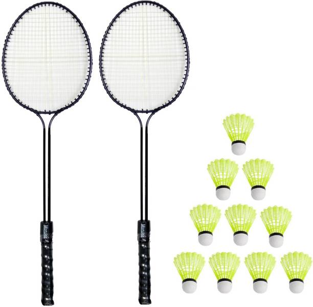 Monika Sports 2 Double Shaft Badminton Racquet With 10 Pc Nylon Shuttle Badminton Kit