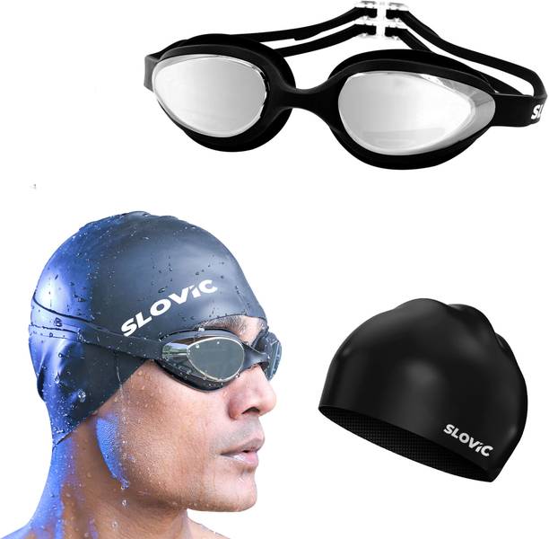 स्लोविक Premium Quality Goggles & Cap | UV Protection| स्विमिंग किट