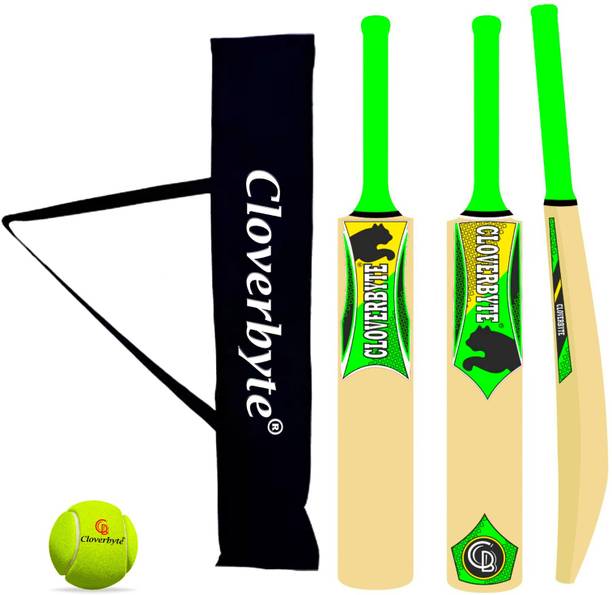 CLOVERBYTE 3 No. PVC Plastic White Bat For Kids With Cover & Tennis Ball For 4-8 Years Kids Cricket Kit