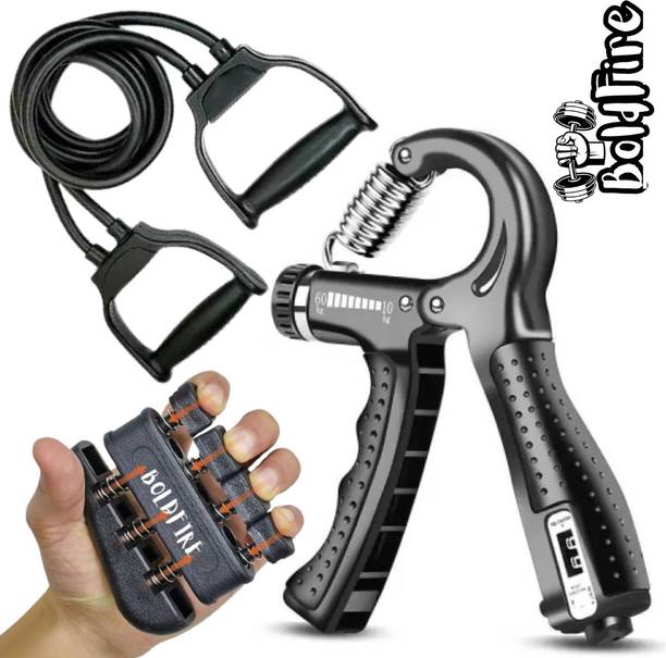बोल्ड फायर Combo Pack of3 Resistance Tube & Digital Counter Hand Grip Strenghner (5-60Kg) फिटनेस एक्सेसरी किट किट