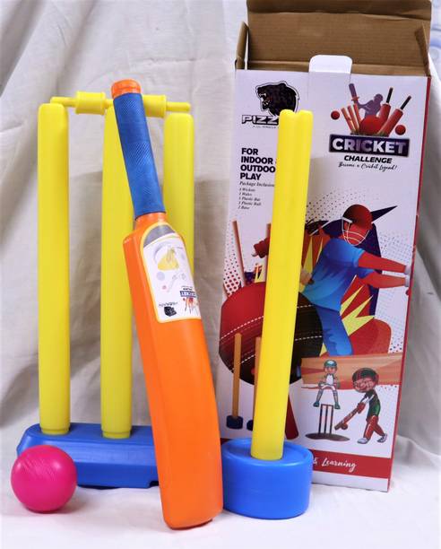 Pizzlys Kids Plastic Cricket Bat Ball Wicket Set for Indoor Outdoor Play Cricket Kit