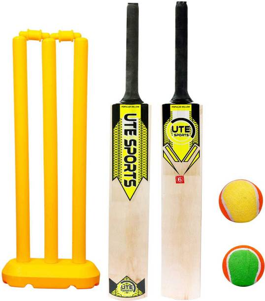 UTE SPORTS Heavy wooden cricket bat with wickets set & ...