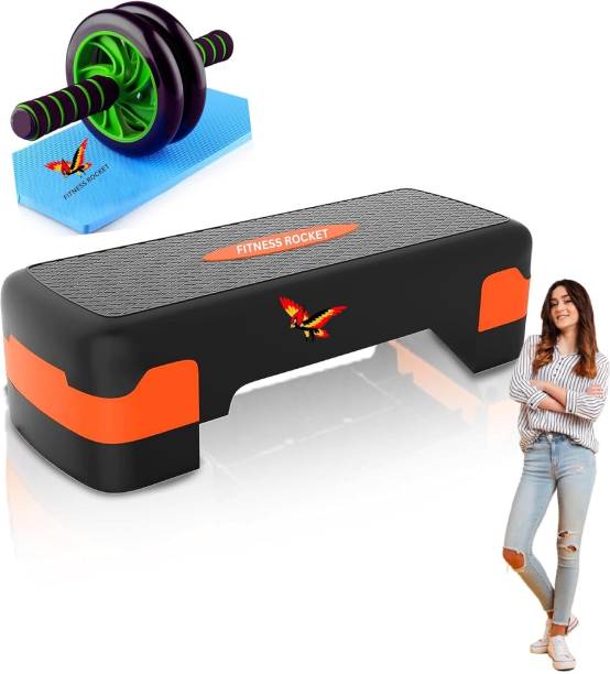 FITNESS ROCKET Aerobic Stepper With Professional Ab wheel Roller (68x28x15cms) Gym & Fitness Kit