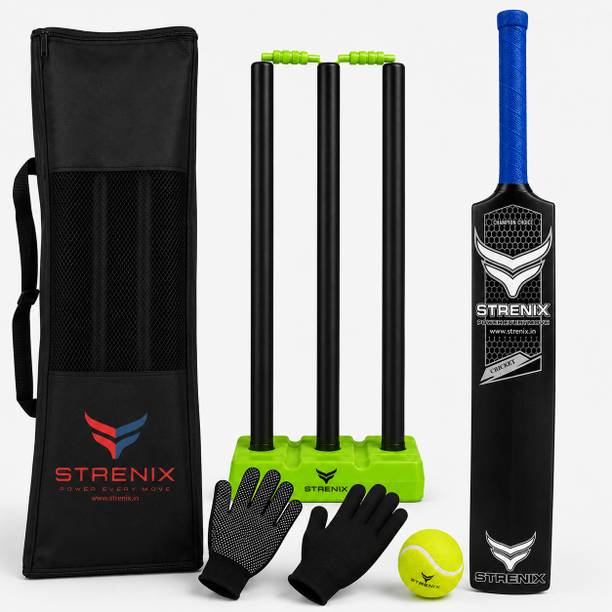 STRENIX Complete Set Of Stump, Bat , Ball, Bag, Gloves-Cricket Set For 12+ Year Cricket Kit