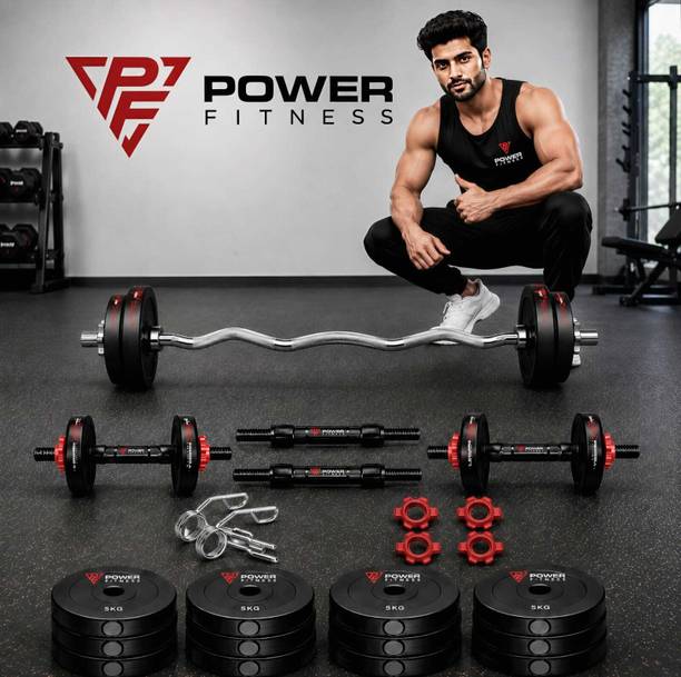 POWER FITNESS 40kg Adjustible dumbbles kit home gym combo with 3ft curl rod Adjustable Dumbbell