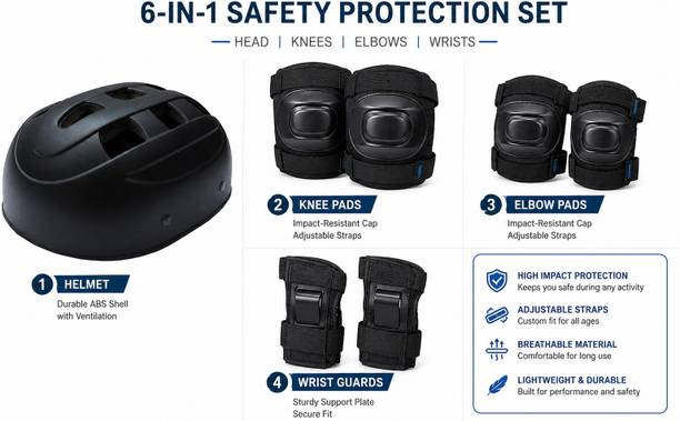 ABHISHEKSPORTSS SafeRide Pro 6-in-1 Kids Safety Gear Set Cycling Kit