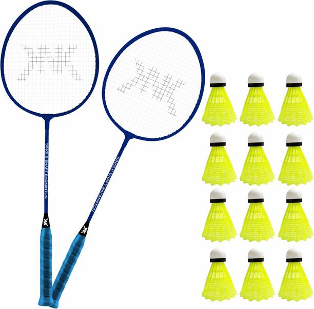 KNK Single Shaft Badminton Racket Pack Of 2 Piece With 12 Piece Plastic Shuttle Badminton Kit