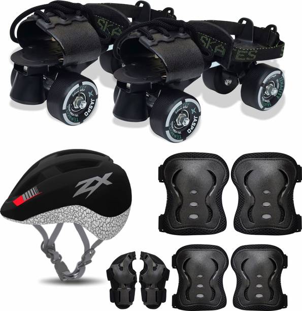 Jaspo Tenacity Pro Adjustable Senior Roller Skates Combo Suitable Age Group 6 to 14Yrs Skating Kit
