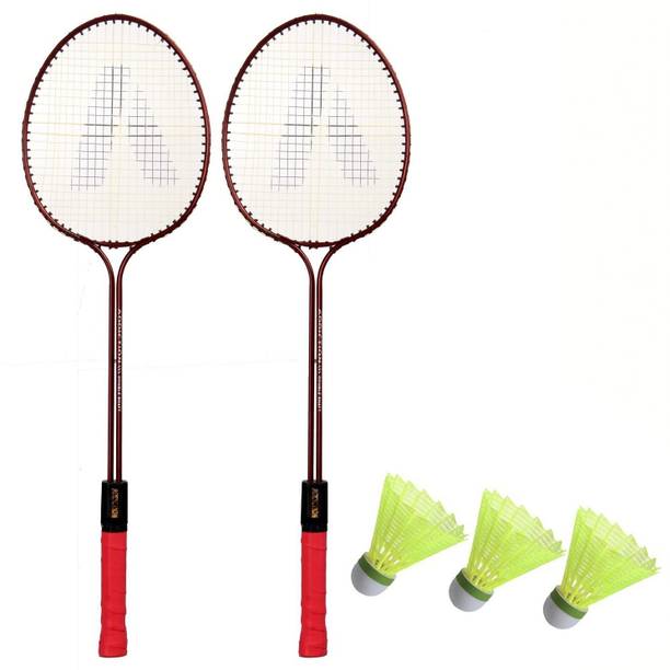 MINESFIT Double Shaft Badminton Racket Combo Kit Set Of 2 Racquet With 3 Pcs Shuttlecock Badminton Kit
