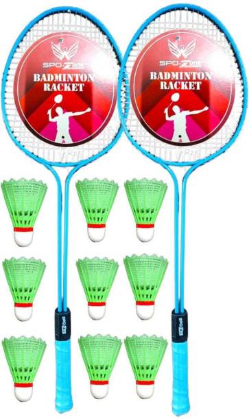 SPO Zone Double Shaft Badminton Racket Combo Kit Set Of 2 Racquet With 8 Pcs Shuttlecock Badminton Kit