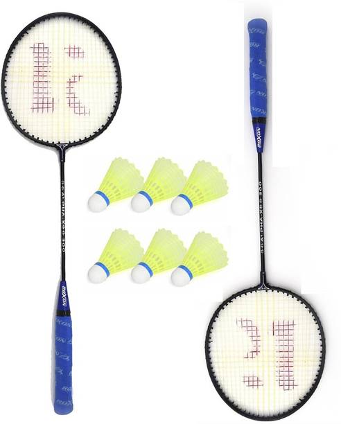 KNK Single Shaft Racket Pack Of 2 Piece With 6 Piece Plastic Shuttle बैडमिंटन किट