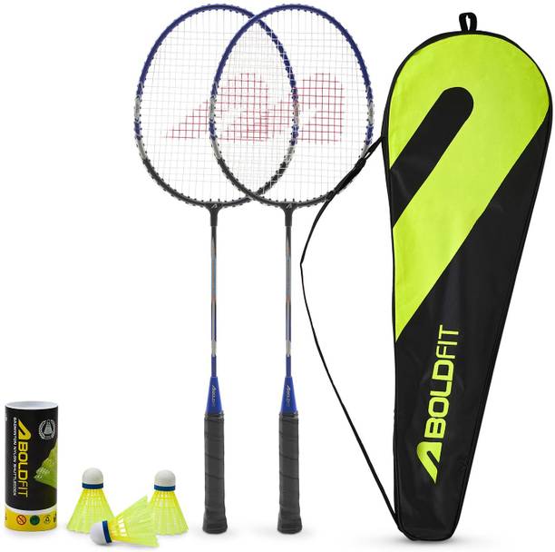 BOLDFIT Aeroflex - Set of 2 Aluminum racquets + 1 tube (3 nylon shuttles) in 1 cover Badminton Kit