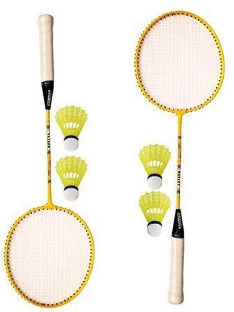 NS Sports Bullet Multicolour Set of 2 Piece Badminton Rackets with 4 Piece Plastic Cock Badminton Kit