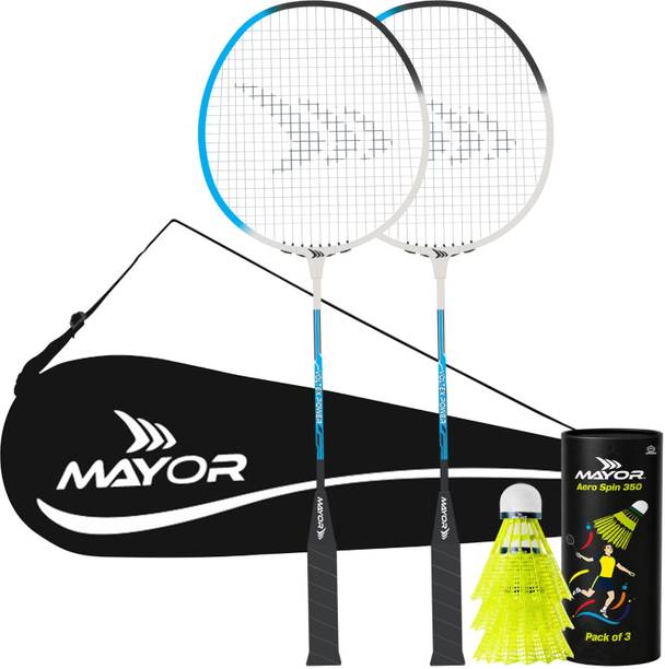MAYOR Voltex Power Badminton Set of 2 Rackets with 3 Shuttlecocks Lightweight Racquet Badminton Kit