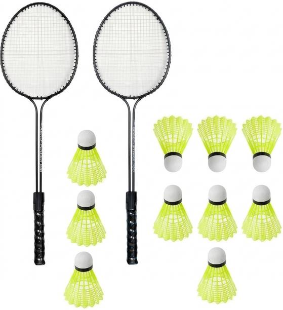 Monika Sports 2 PC Double Shaft Racket with 10 Shuttle cock Free Special offer Badminton Kit