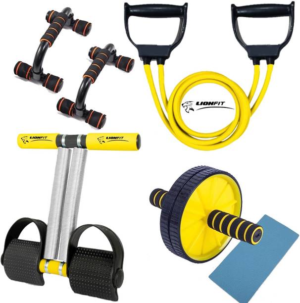 LIONFIT 12 inchTummy trimmer combo with toning tube, push up bar and ab Wheel Fitness Accessory Kit Kit