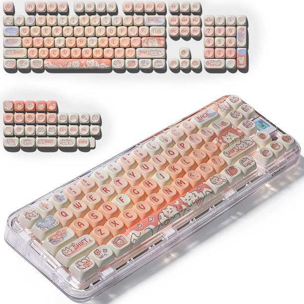 Phomemo Cute Pink Cat Strawberry Keycap Set PS2 Standard Desktop Keyboard Compatible with Desktop