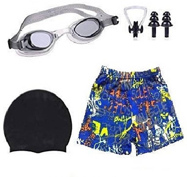 SVNFOXX Kids Swim Short with Goggles Swimming Cap Ear Plug Nose Clip for 4-6 Years Swimming Kit