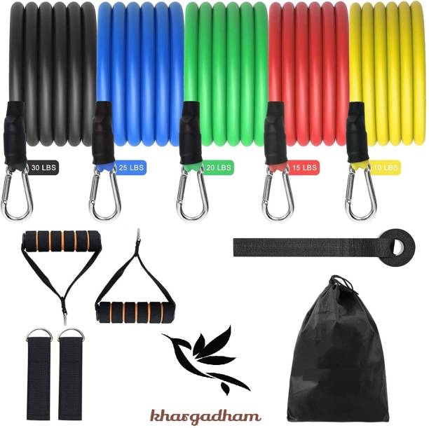 Khargadham Up To 100 LBS Stackable Resistance Tubes with Resistance Band for Full Body Workout Fitness Accessory Kit Kit
