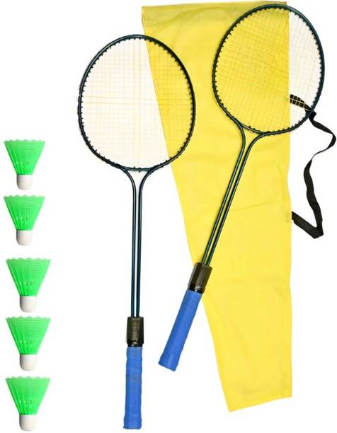PLEXX Double-Shaft Badminton Racquet with 4 Nylon Shuttle | Durable & Lightweigh