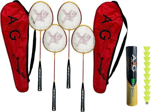 AXG NEW GOAL Thrasher Racquets Set of 4 with 10 Shuttles Badminton Kit