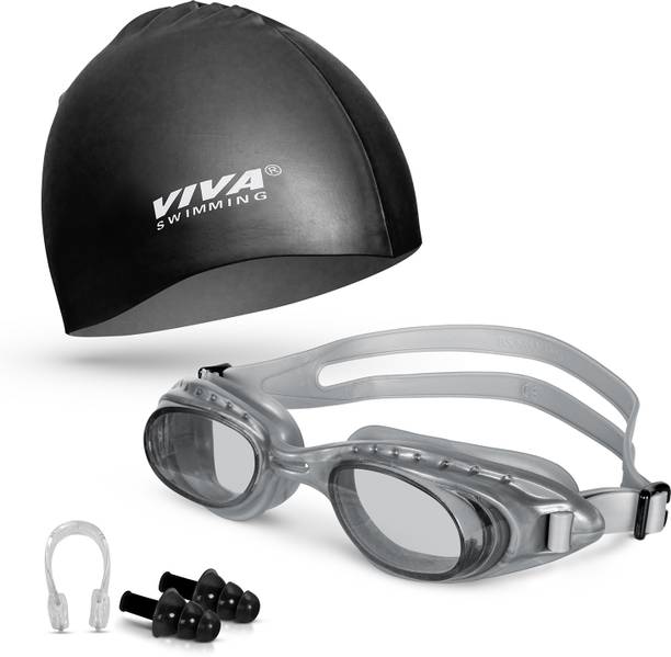 विवा स्विमिंग Swimming Goggles & Swimming Cap with 2 Ear Plug, Nose Clip स्विमिंग किट