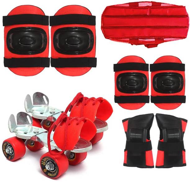 SWAURSAHA Roller Skates with Skating Safety Guards | Skating Kit (7-15 Years Kids) (RED) Skating Kit