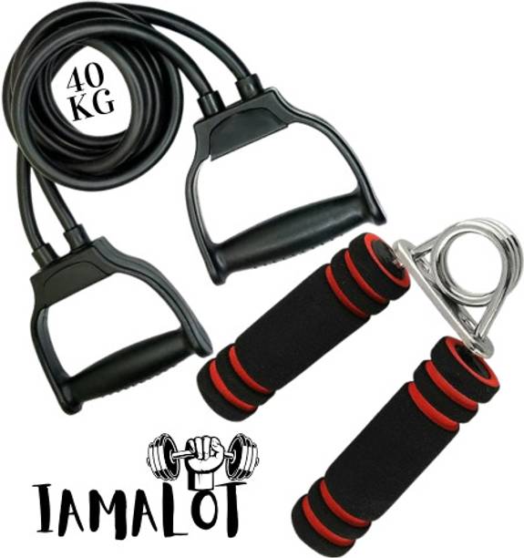 iamalot Double Toning Tube with Foam Hand Gripper for Home Workout Gym Combo Set Fitness Accessory Kit Kit
