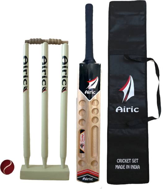 Airic Stylish Popular Willow Scoop Bat (Full Size), Wickets with Tennis Ball and Cover Cricket Kit
