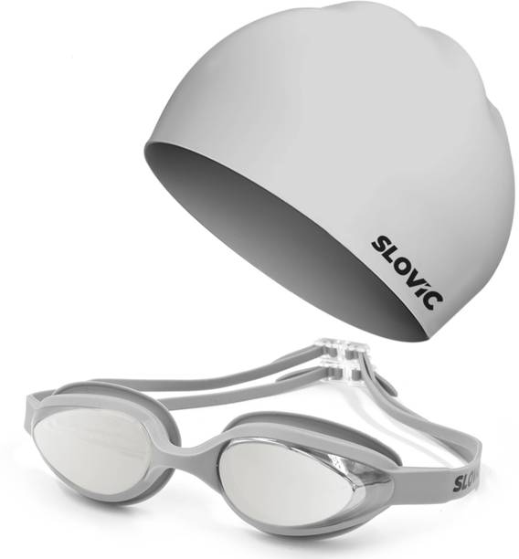 SLOVIC Premium Quality Goggles & Cap | UV Protection | Anti-Fog | Premium Quality | Swimming Kit