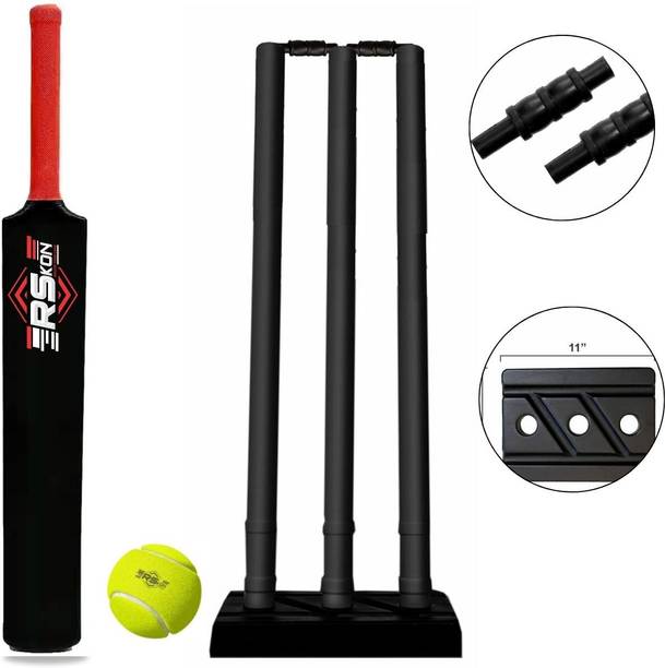 RSKON Full Size Cricket Set – Plastic Bat, Tennis Ball & Stumps (15+ Years) Cricket Kit
