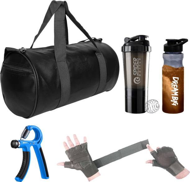 TRUE INDIAN Gym Bag Combo with shaker Bottle,2IN1 Gloves&Hand Grip ll Fitness Kit Pack of 5 Gym & Fitness Kit
