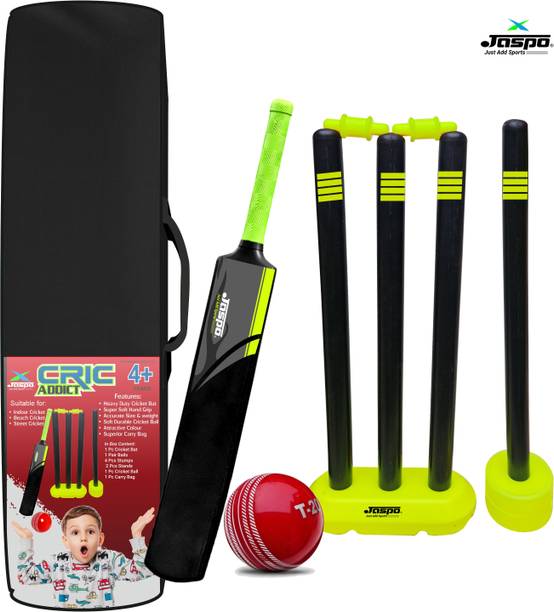 जस्पो CRIC Addict (Size-3) For Kids (4years to 7years) Plastic Cricket Set क्रिकेट किट