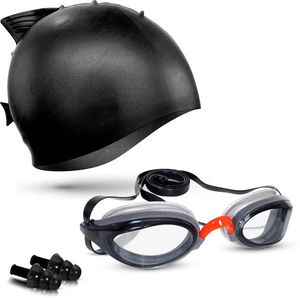 VIVA SWIMMING Shark Fin Kids Swimming Cap & Goggles with 2 Ear Plug Kids Combo Swimming Kit