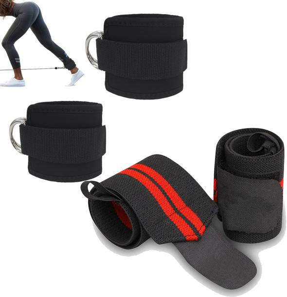 GymWar Combo of Cabel Machine Ankle strap+Wrist Supporter for Gym Fitness Accessory Kit Kit