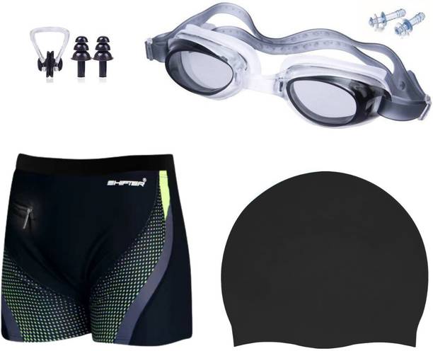 शिफ्टर Swim Kit Combo Costume Shorts Men Free Size (28-32 in waist)Cap Goggle Earplug स्विमिंग किट